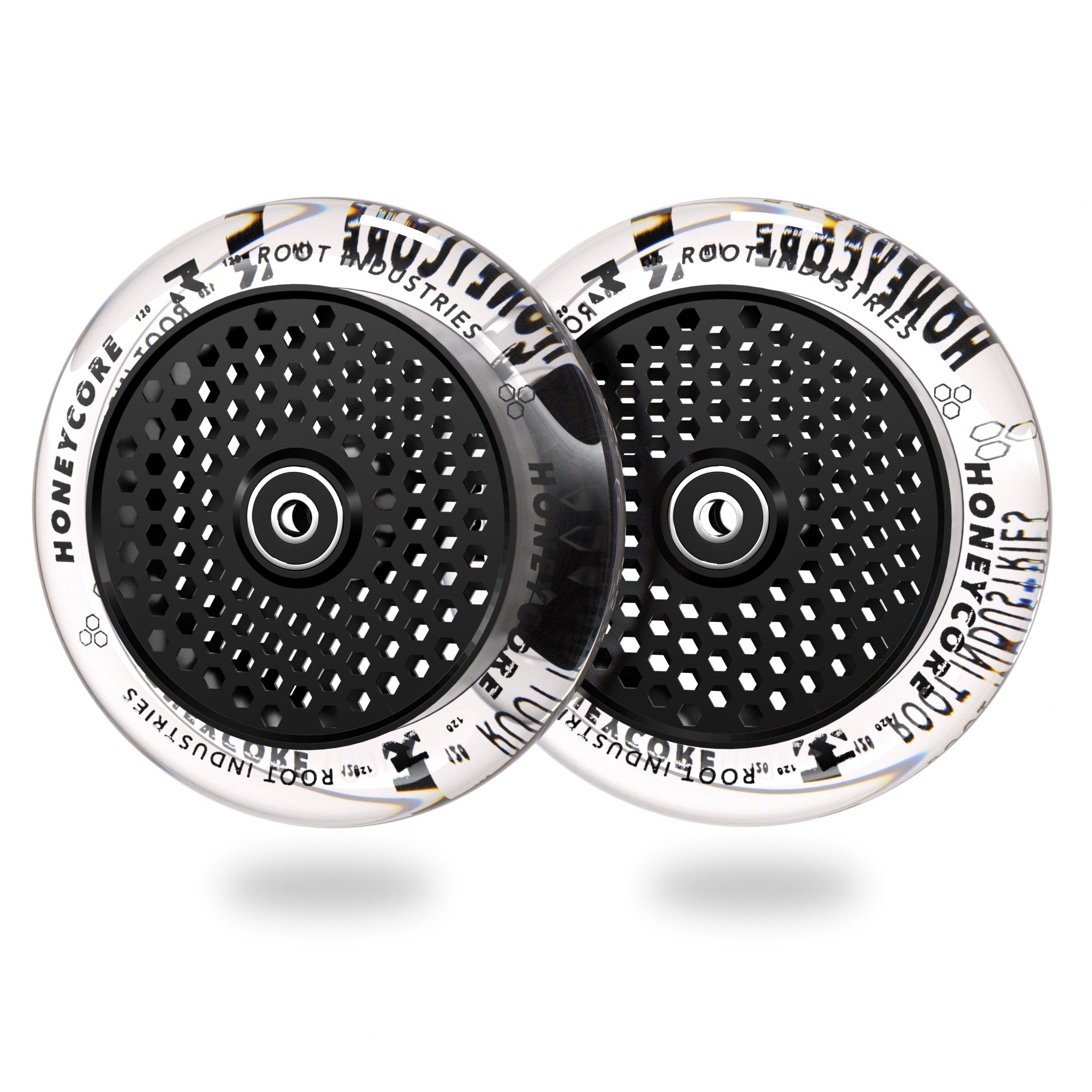 root-industries-honeycore-120-mm-wheels-clear-black image 1