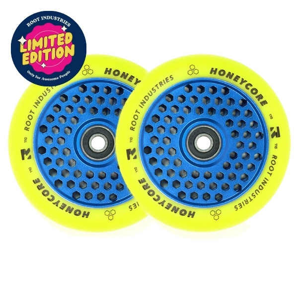 root-industries-honeycore-110mm-scooter-rollen-yellow-blue image 1