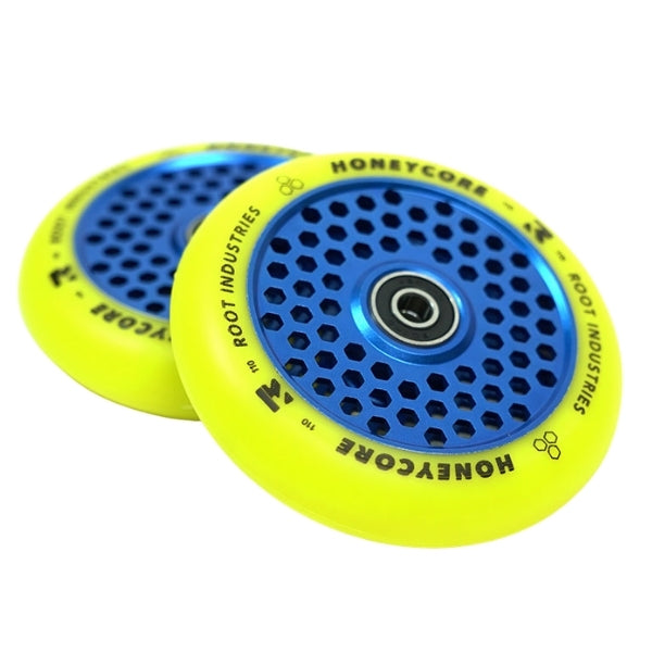 root-industries-honeycore-110mm-scooter-rollen-yellow-blue image 2