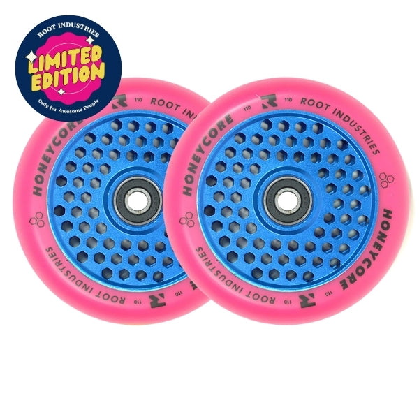 root-industries-honeycore-110mm-scooter-rollen-pink-blau-paar image 1